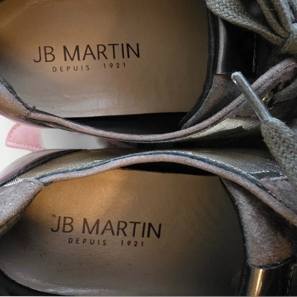 JB Martin Womens Green/Gold Metallic Suede Low Top Sneakers Sz 7.5/38 Logo Shoes
